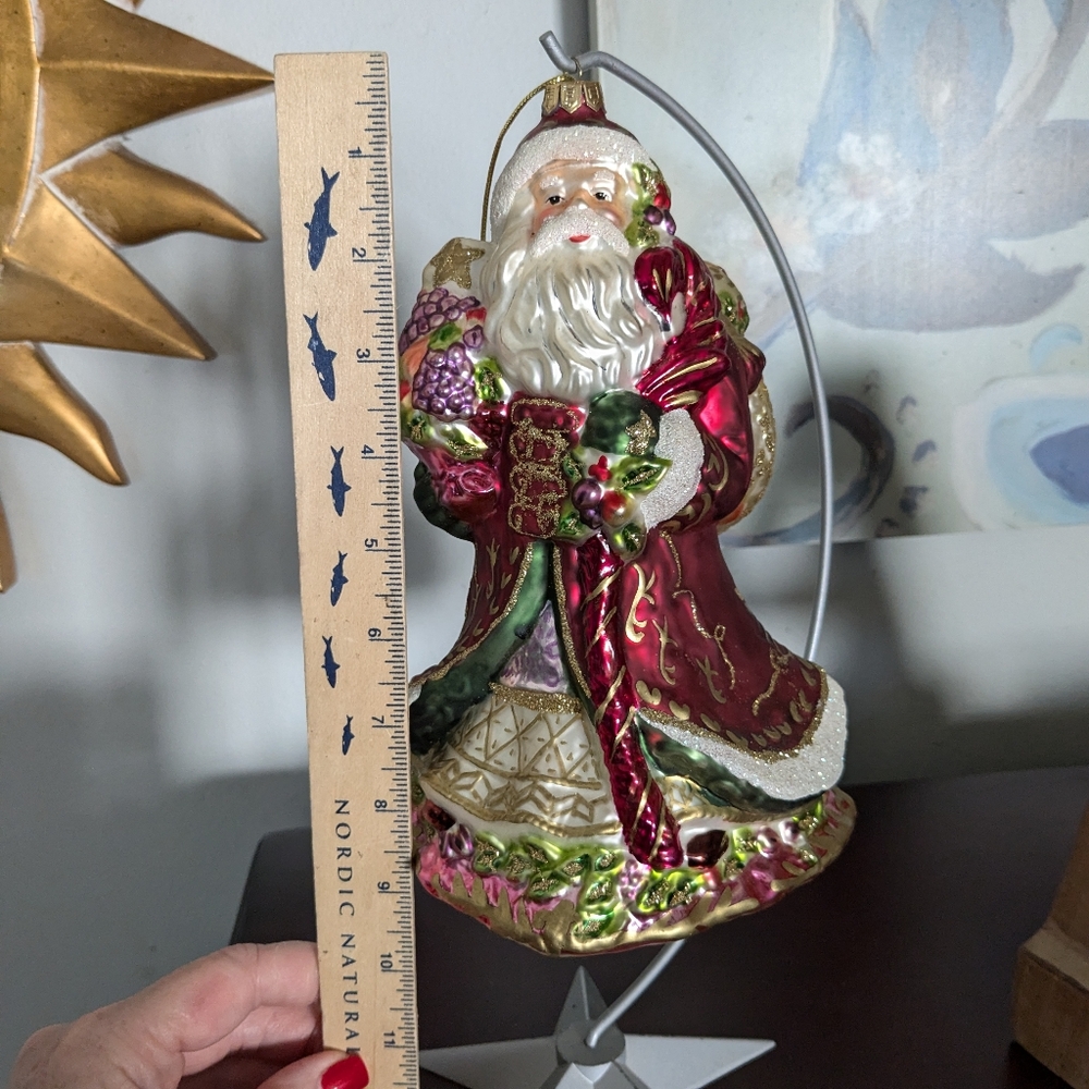 Fitz and Floyd Large Santa Claus Glass Christmas Ornament Standing 9” Tall EUC
